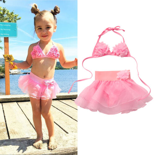 2019 New Baby Girls Swimsuit Princess Hot Sale Kid Girl Child Floral Sweet Pink Gauze Swimsuit Swimwear Beachwear Bikini Set