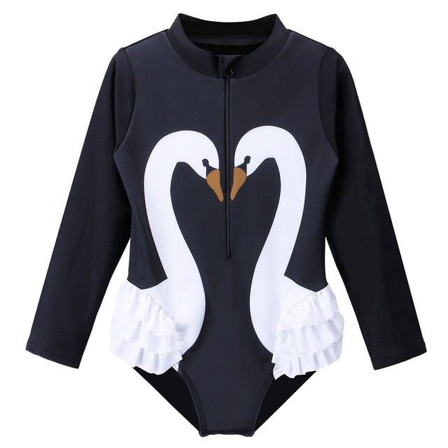 BAOHULU Long Sleeve Print Girls Swimsuit One Piece Children's Swimwear UV50+ Swimsuit Kids Sun Protection Bathing Suits Girl