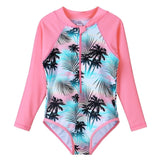 BAOHULU Long Sleeve Print Girls Swimsuit One Piece Children's Swimwear UV50+ Swimsuit Kids Sun Protection Bathing Suits Girl