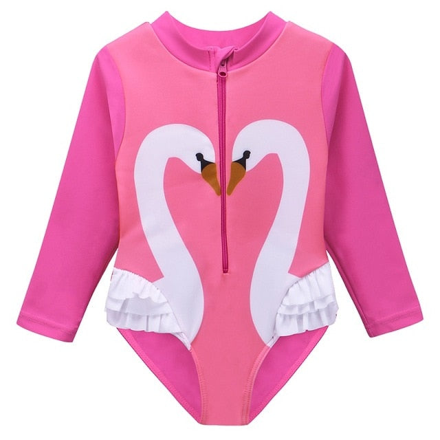 BAOHULU Long Sleeve Print Girls Swimsuit One Piece Children's Swimwear UV50+ Swimsuit Kids Sun Protection Bathing Suits Girl