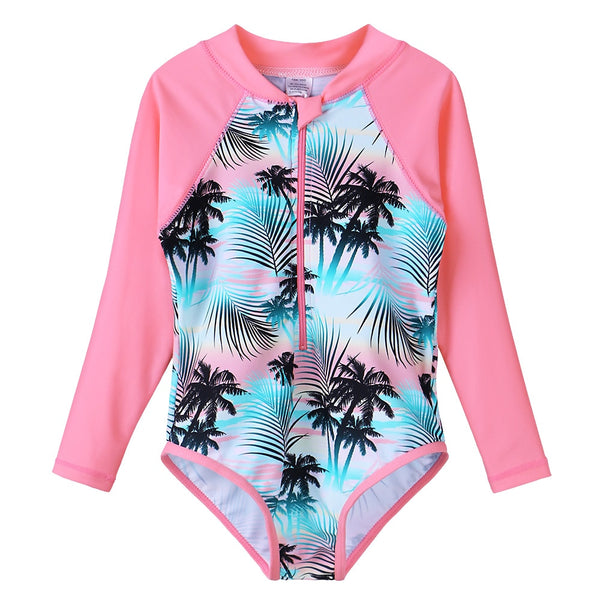 BAOHULU Long Sleeve Print Girls Swimsuit One Piece Children's Swimwear UV50+ Swimsuit Kids Sun Protection Bathing Suits Girl