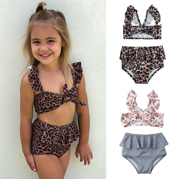 Baby Girls Toddler Kid Leopard Swimsuit Bowknot Bikini Set Bathing Suit Mini Baby Bikini Brazilian Swimsuit For Girls Swimwear