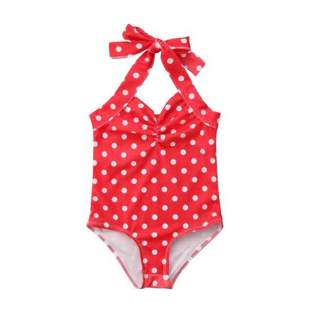 Newborn Baby Girls Toddler Kid Polka Dot Swimsuit One Piece Swimwear Swimming Halter Bandage Bikini Beach Wear 2018