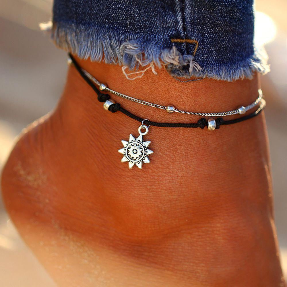 Vintage Boho Multi Layer Sun Anklet Ankle Bracelet